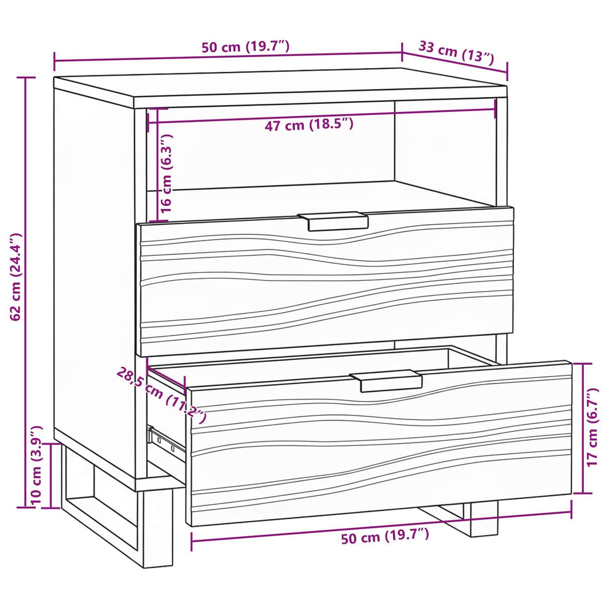 vidaXL Nachtkastje met lade Bruin 50 x 33 x 62 cm Massief acaciahout