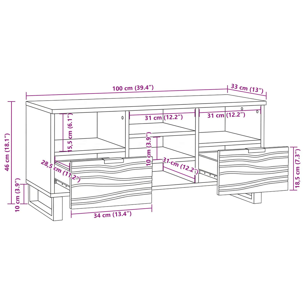 vidaXL TV Eenheden met lade Bruin 100 x 33 x 46 cm Bewerkt hout