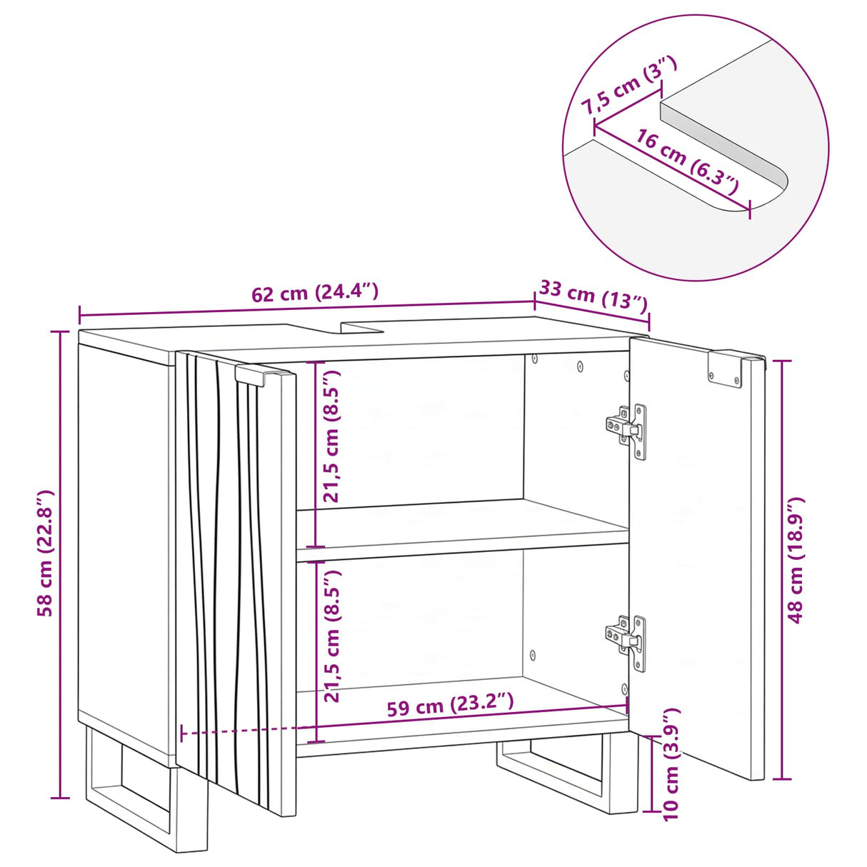 vidaXL Wastafel kabinet voor de badkamer Bruin 62 x 33 x 58 cm