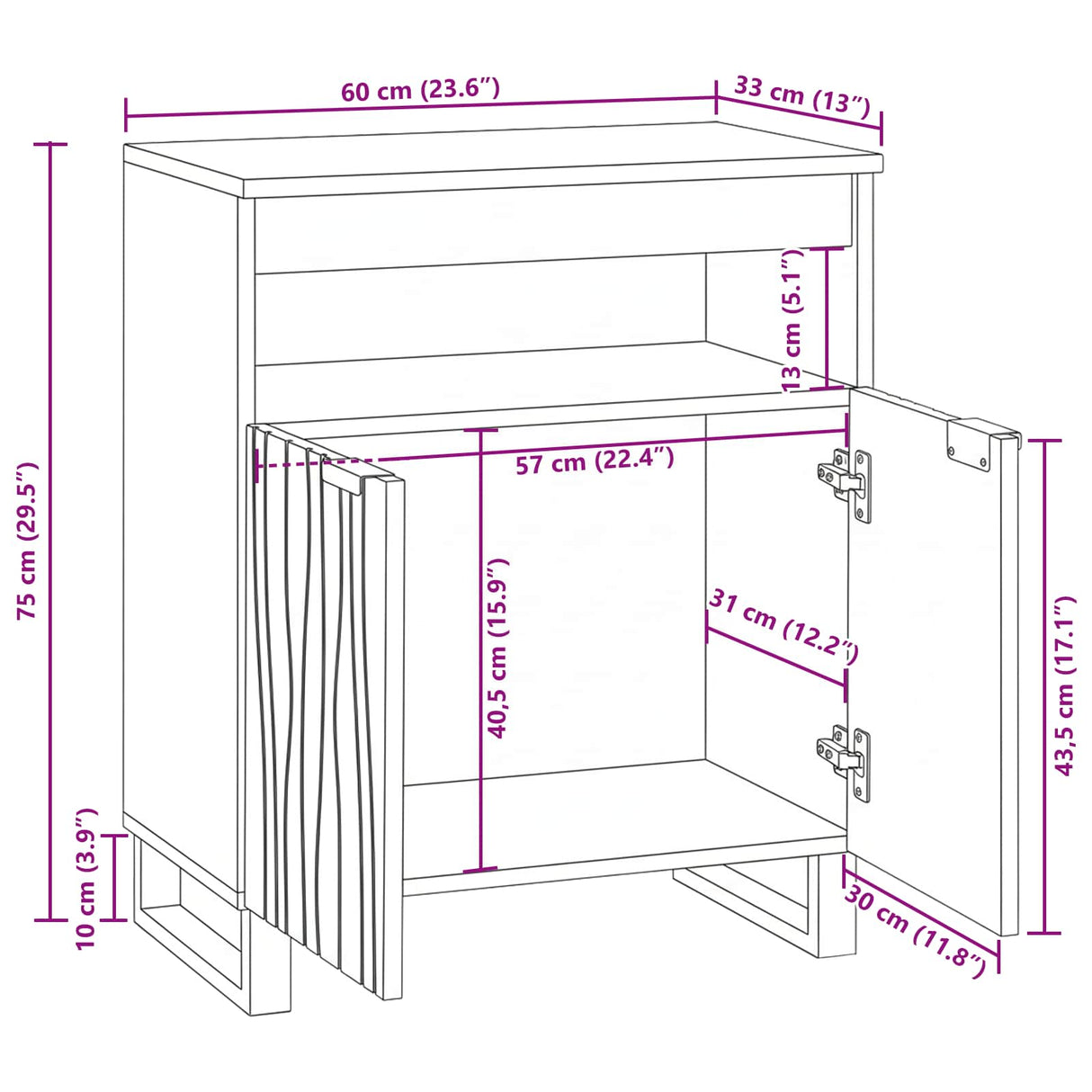 vidaXL Dressoir met lade Bruin 60 x 33 x 75 cm massief mangohout