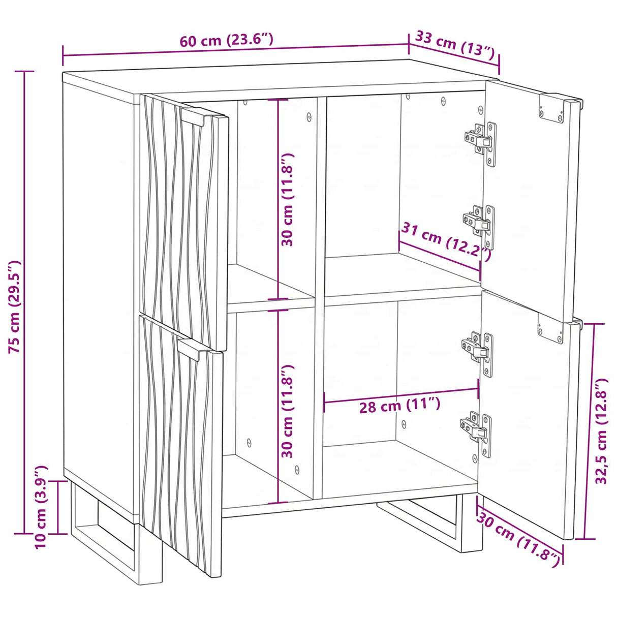 vidaXL Dressoir Bruin 60 x 33 x 75 cm massief mangohout