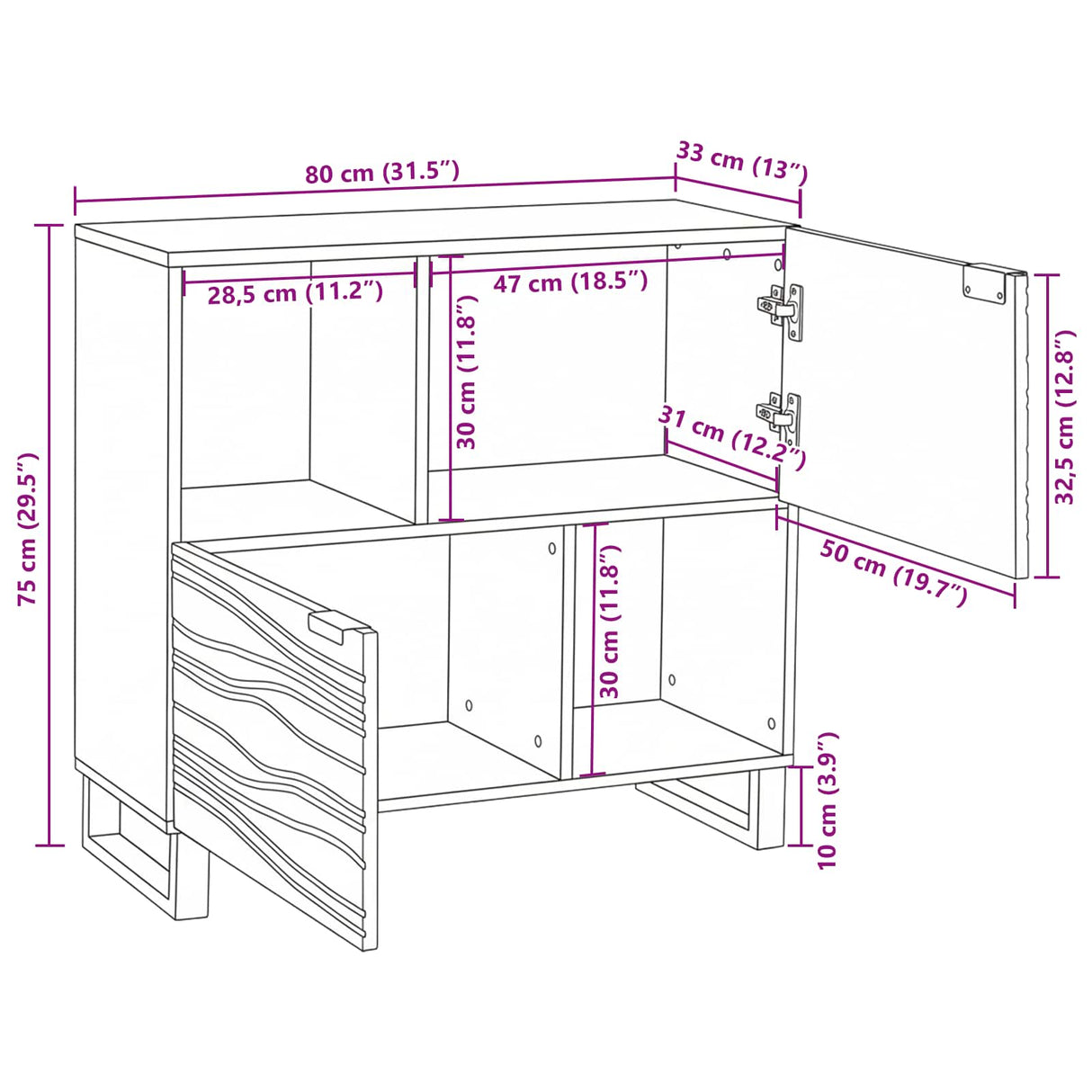 vidaXL Dressoir Bruin 80 x 33 x 75 cm massief mangohout