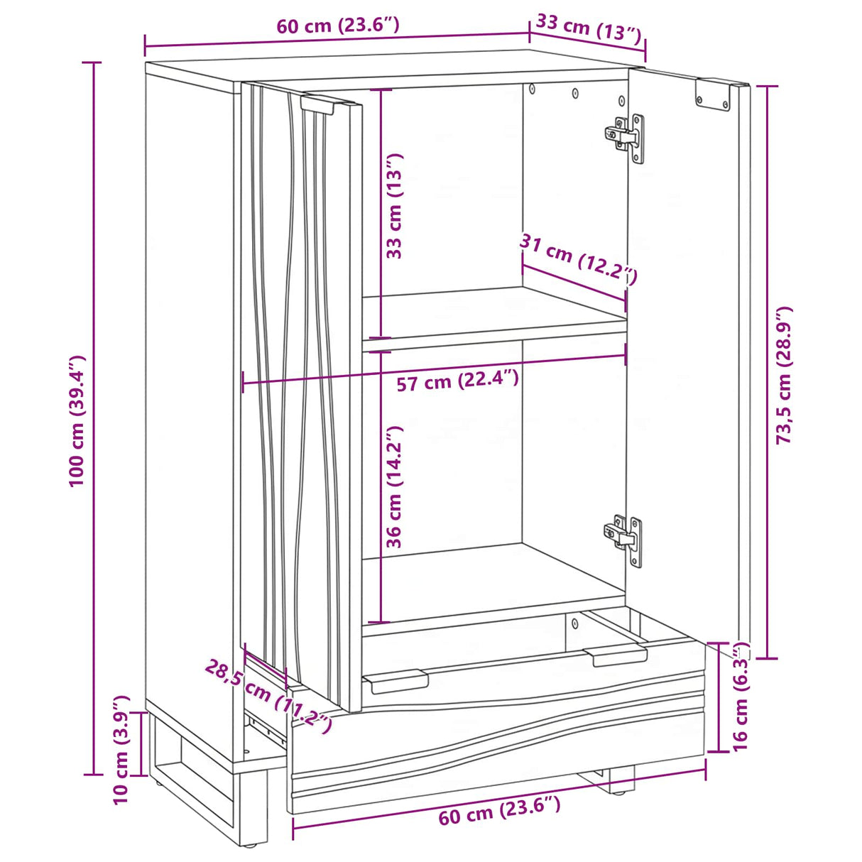 vidaXL Highboard Bruin 60 x 33 x 100 cm massief mangohout