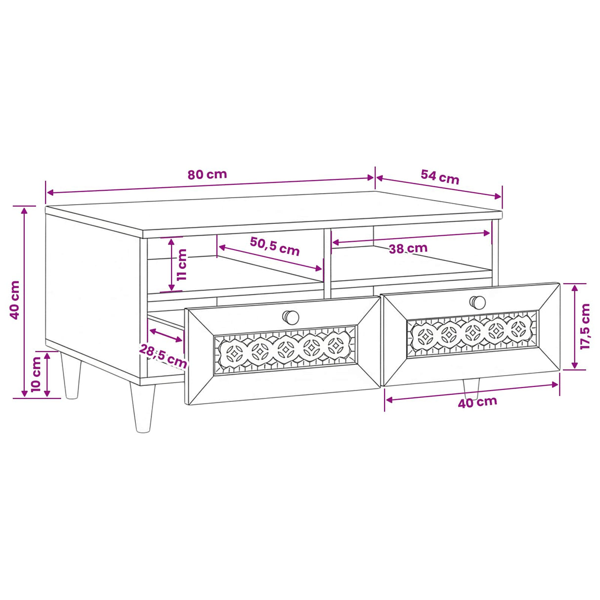 vidaXL Salontafel Lichtbruin 80 x 54 x 40 cm Massief acaciahout