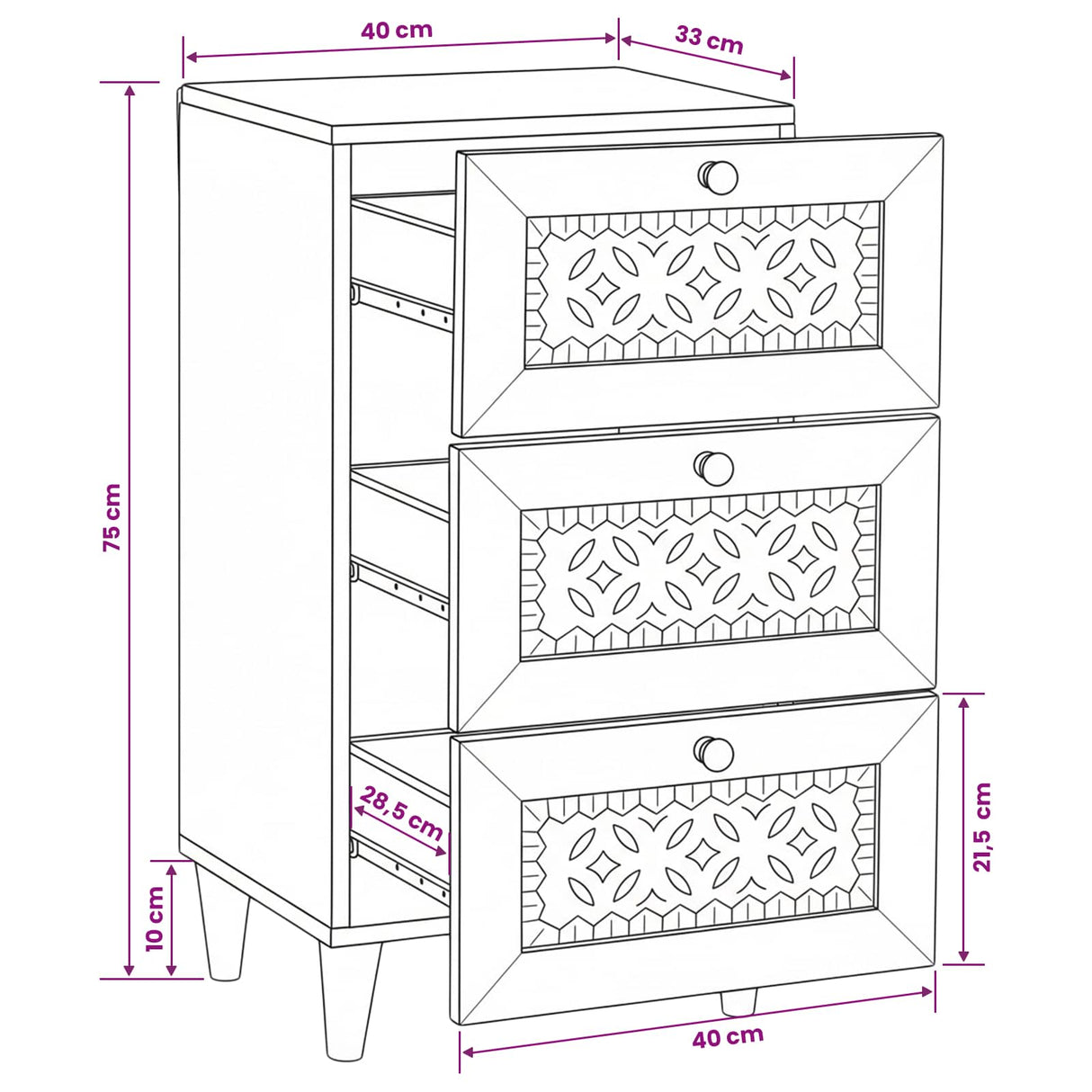 vidaXL Dressoir met lade Lichtbruin 33,5 x 40 x 75 cm