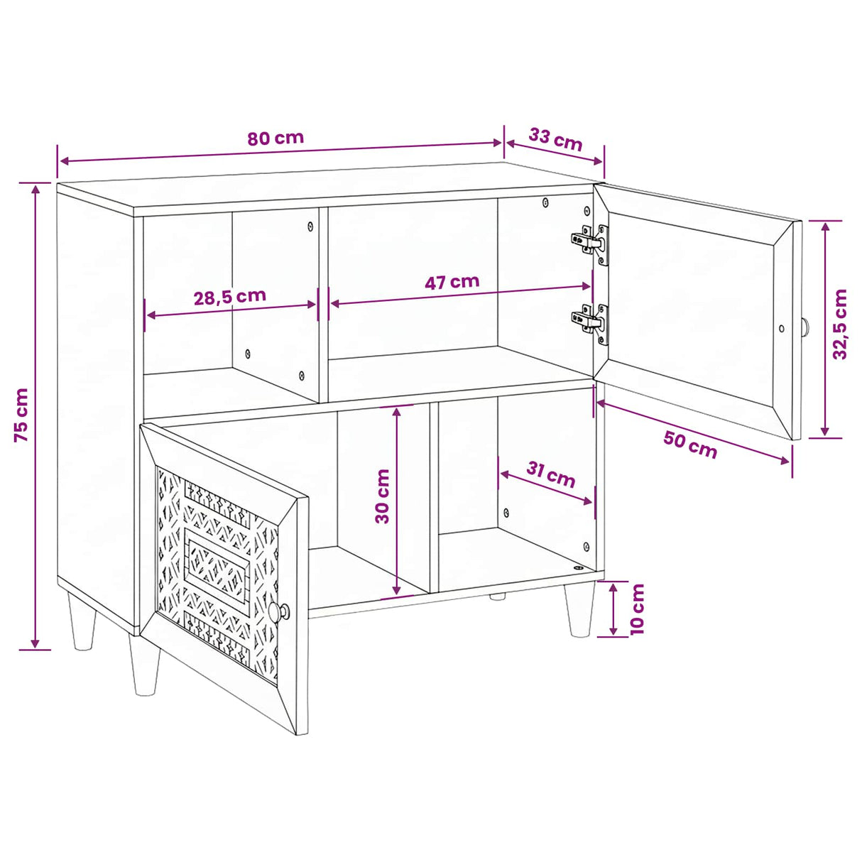 vidaXL Dressoir Lichtbruin 33.5 x 80 x 75 cm