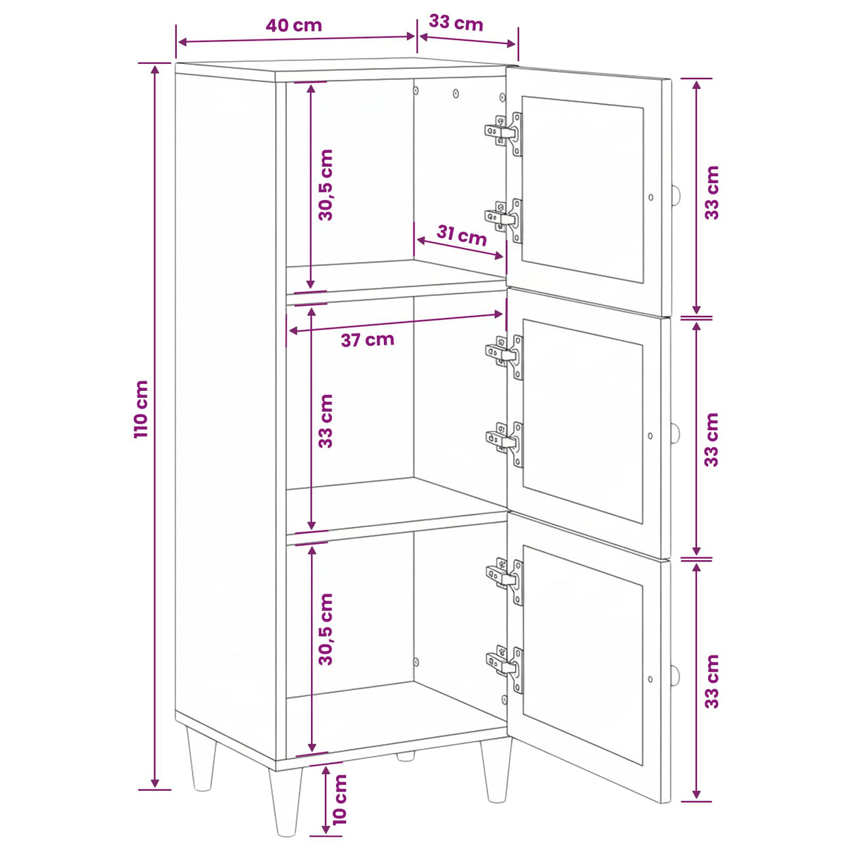 vidaXL Highboard Lichtbruin 40 x 33 x 110 cm massief mangohout