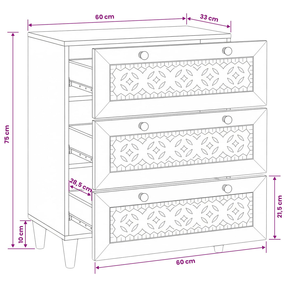 vidaXL Dressoir met lade Lichtbruin 60 x 33 x 75 cm massief mangohout