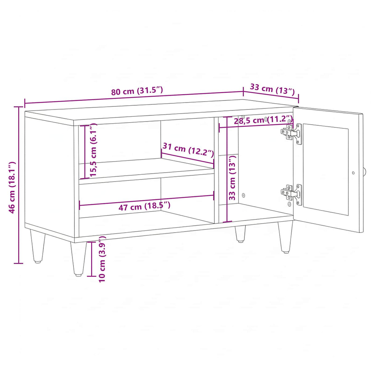 vidaXL TV Kast Walnotenhout 80 x 33 x 46 cm Massief Mango Hout