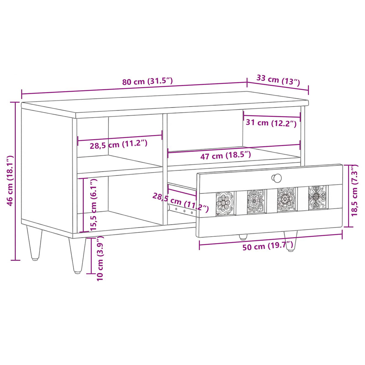 vidaXL TV Kast Walnotenhout 80 x 33 x 46 cm Massief Mango Hout