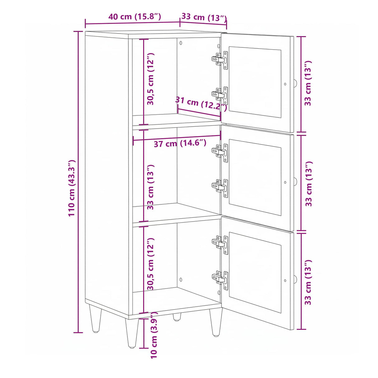 vidaXL Highboard Walnut Wood 40 x 33 x 110 cm Solid Mango Wood