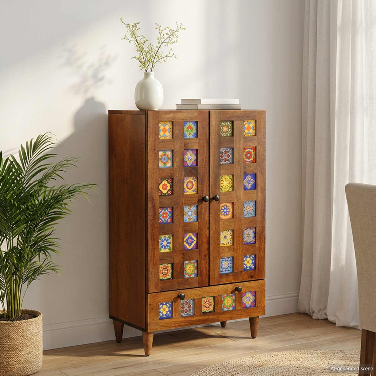 vidaXL Highboard Walnotenhout 60 x 33,5 x 100 cm Massief Mango Hout