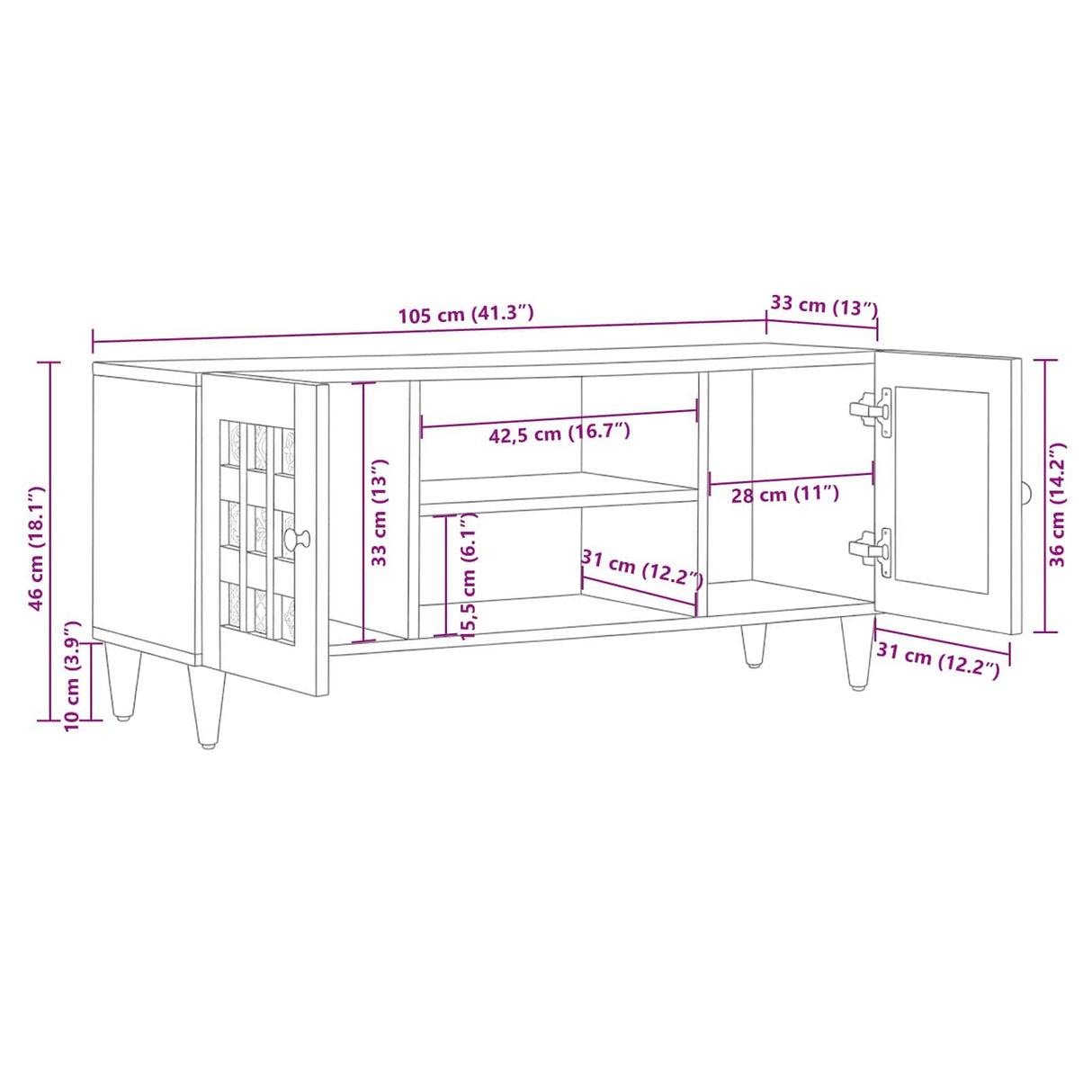 vidaXL TV Kast Walnotenhout 105 x 33 x 46 cm Massief Mango Hout