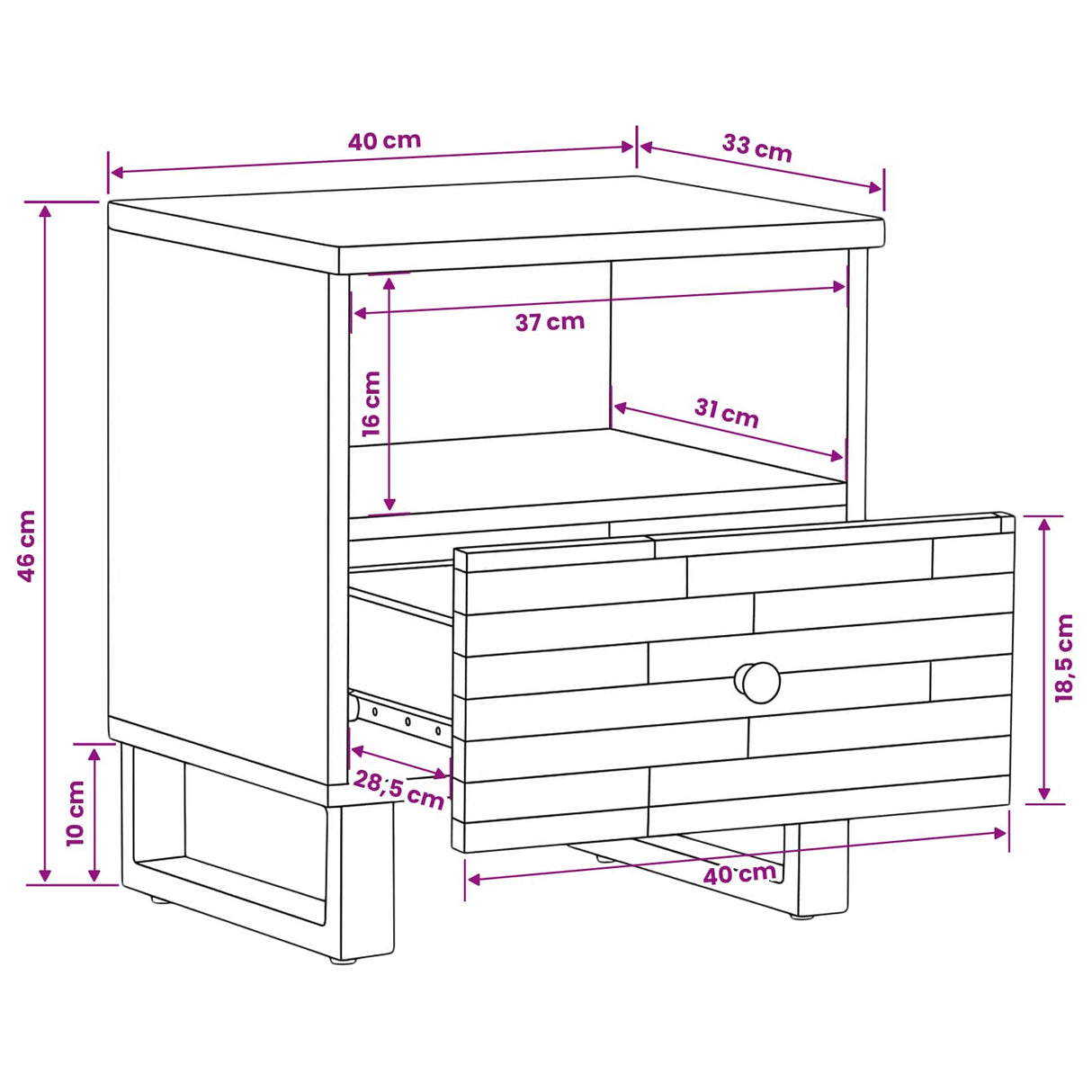vidaXL Bedkast met lade Bruin 40 x 33 x 46 cm Massief Mango Hout