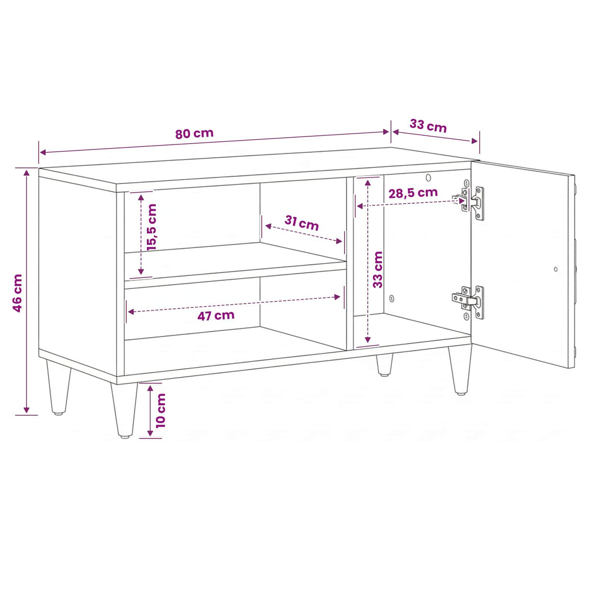 vidaXL TV Kast met plank Wit 80 x 31,5 x 46 cm Massief Mango Hout
