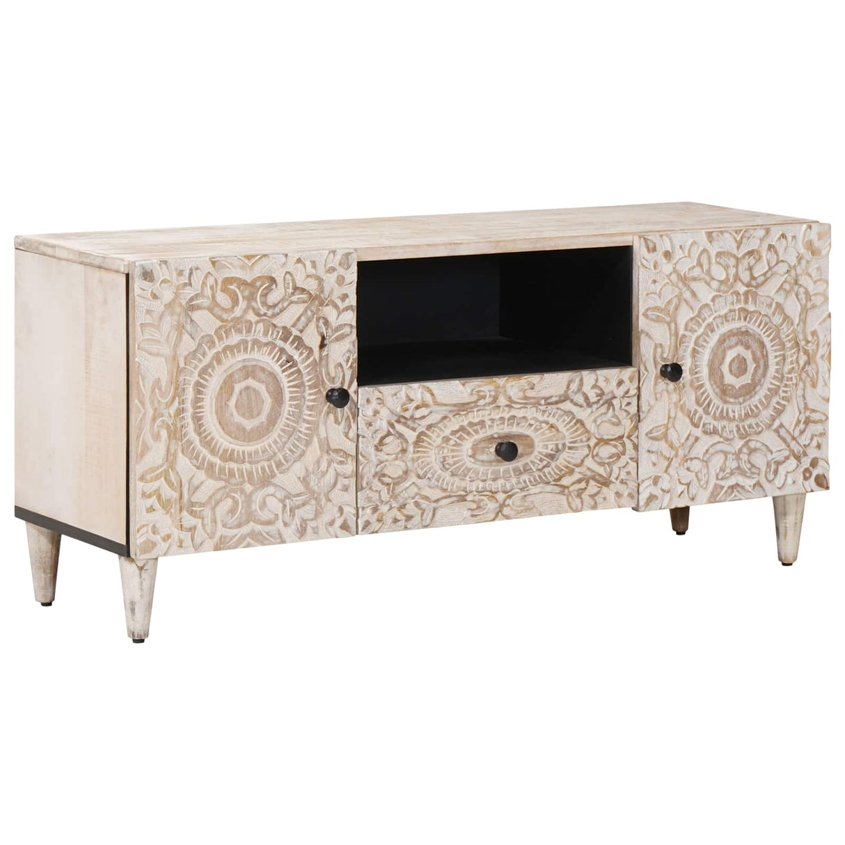 vidaXL TV Cabinet with Drawer White 105 x 33.5 x 46 cm Solid Mango Wood