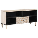 vidaXL TV Kast met lade Wit 100 x 33,5 x 46 cm Massief Mango Hout