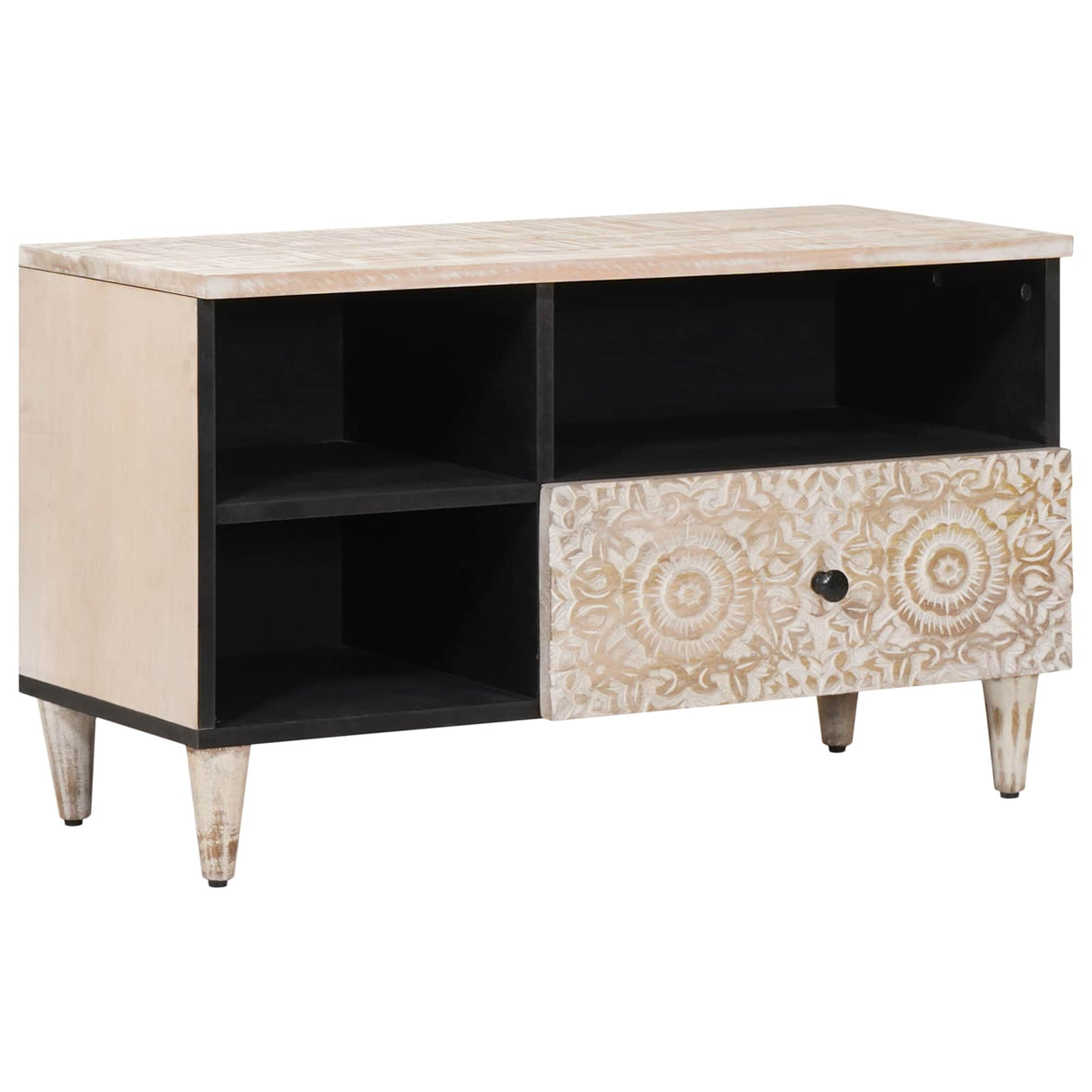 vidaXL TV Kast met lade Wit 80 x 33,5 x 46 cm Massief Mango Hout