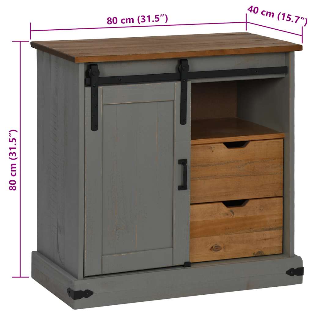vidaXL Dressoir HALDEN met schuifdeur 80x40x80 cm massief hout wit