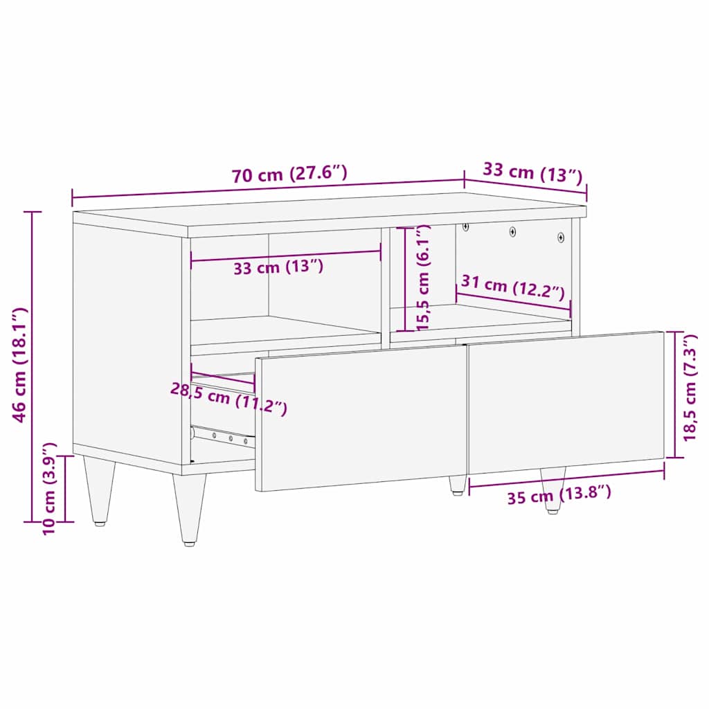 vidaXL TV Kast Honing bruin 70 x 33 x 46 cm Massief Mango Hout