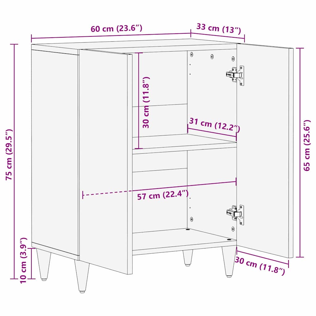 vidaXL Dressoir Bruin 60 x 33 x 75 cm Massief Mango Hout