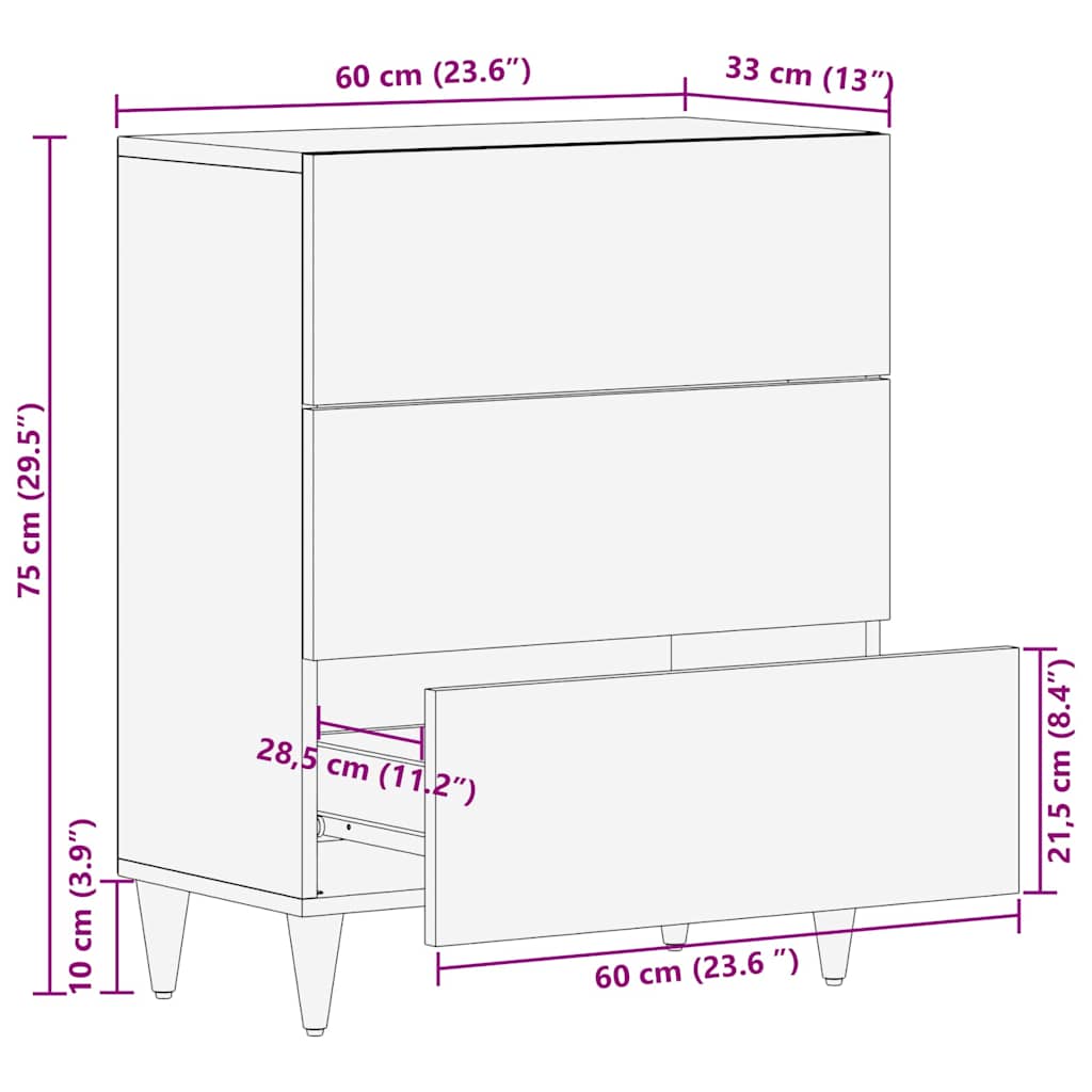 vidaXL Sideboard Grey and Gold 60 x 33 x 75 cm Solid Mango Wood