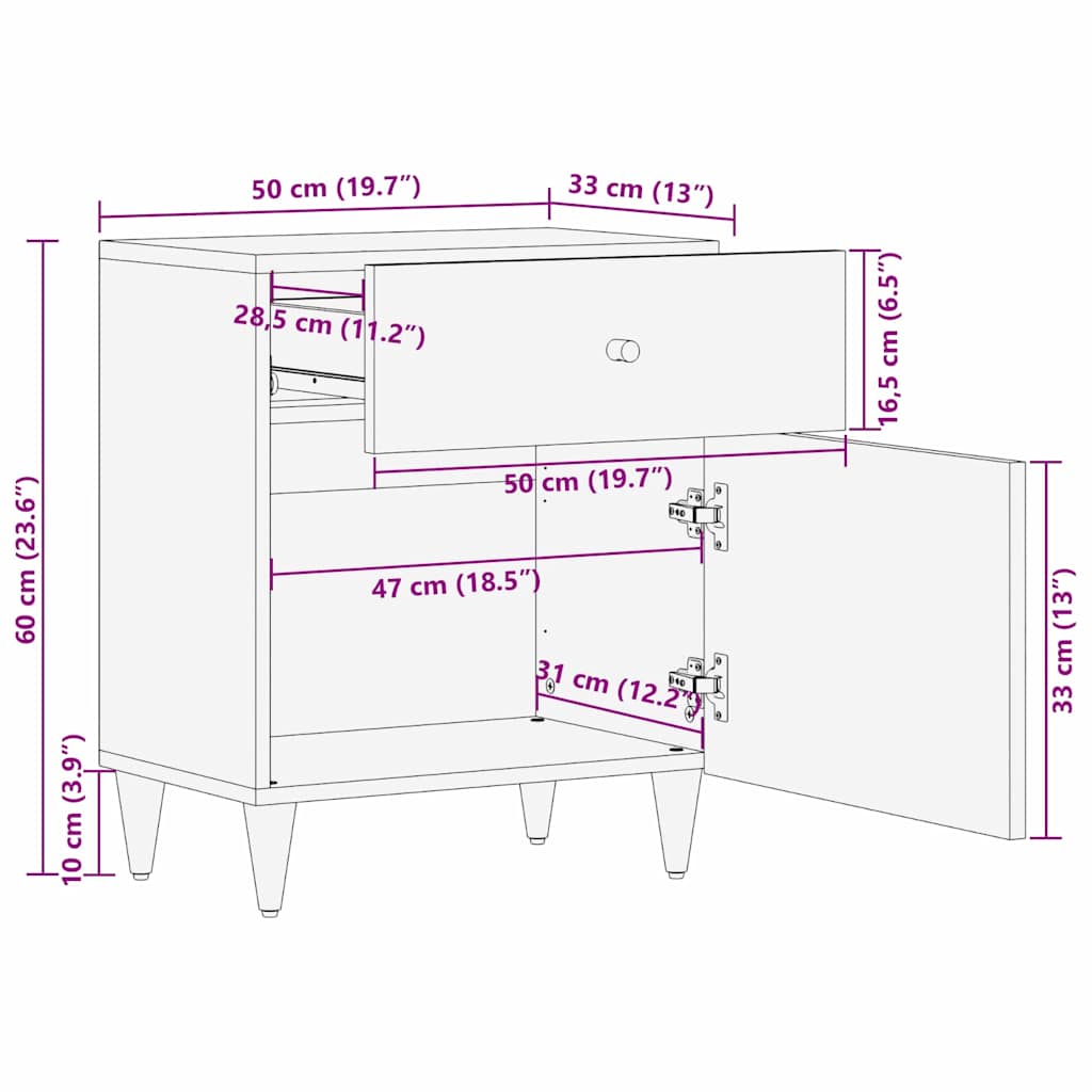 vidaXL Nightstand with Door and Drawer Honey Brown 50 x 33 x 60 cm