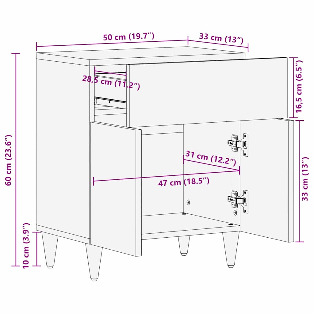 vidaXL Nightstand with Door and Drawer Honey Brown 50 x 33 x 60 cm