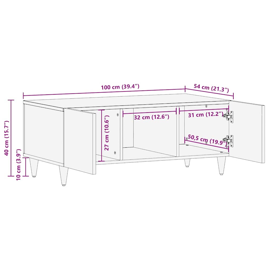 vidaXL Salontafel Honing bruin 100 x 54 x 40 cm Massief Mango Hout