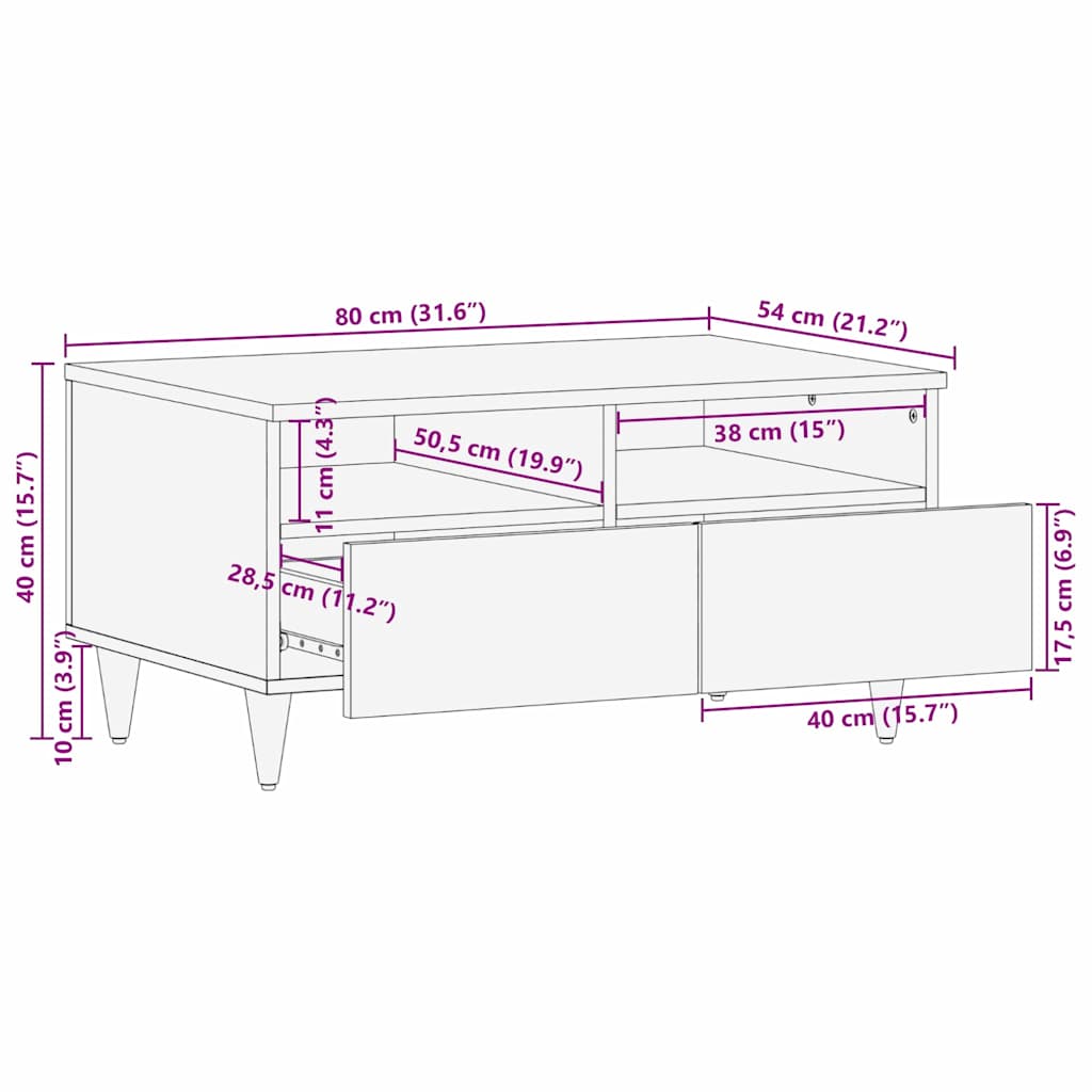 vidaXL Salontafel Honing bruin 80 x 54 x 40 cm Massief Mango Hout