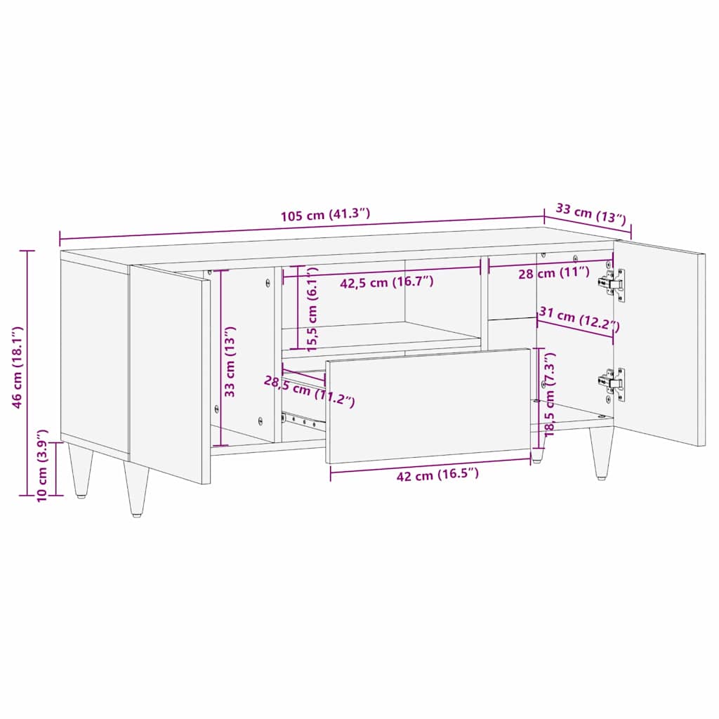 vidaXL TV Kast Honing bruin 105 x 33 x 46 cm Massief Mango Hout
