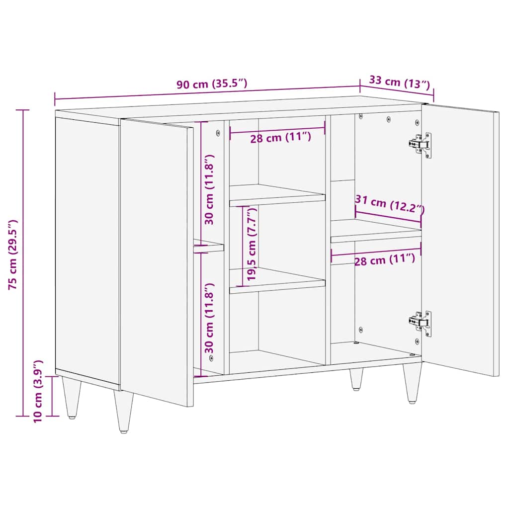 vidaXL Dressoir met plank Bruin 90 x 33 x 75 cm Massief Mango Hout