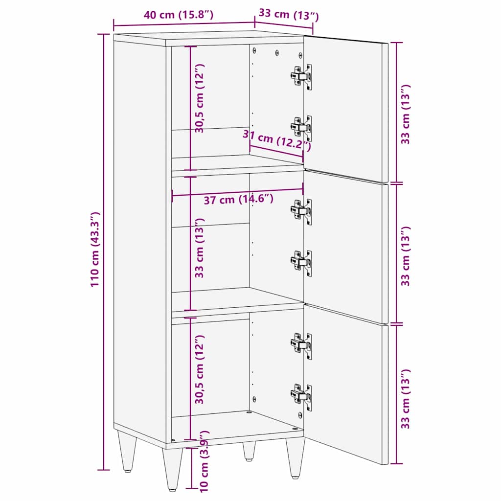 vidaXL Highboard met plank Bruin 40 x 33 x 110 cm Massief Mango Hout