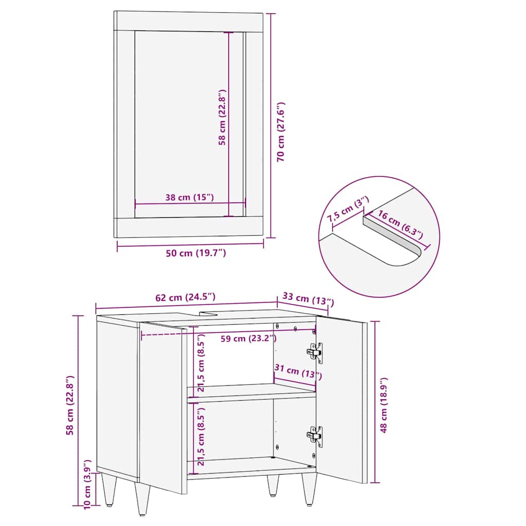 vidaXL Bathroom Mirror with Mirror Honey Brown 70 x 50 x 2.5 cm