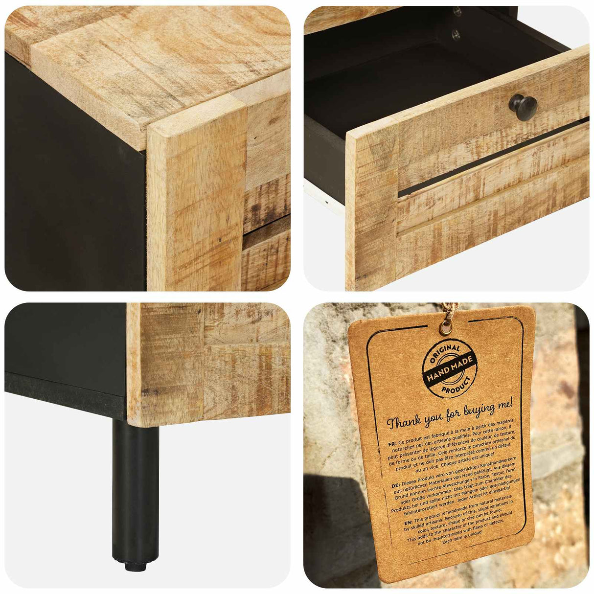 vidaXL Nachtkastje Naturel 40 x 33 x 46 cm Massief Mango Hout
