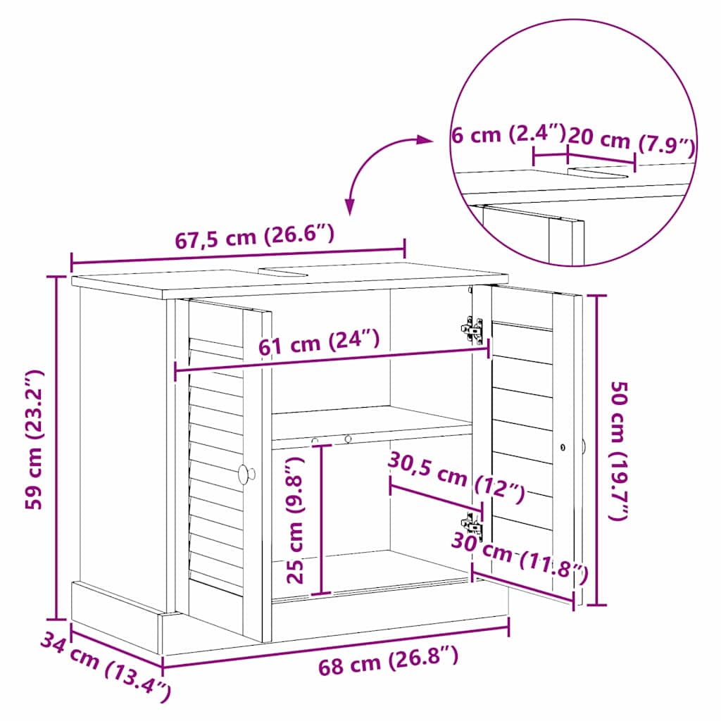 vidaXL Wastafelkast VIGO Bruin en Honingbruin 68 x 34 x 59 cm