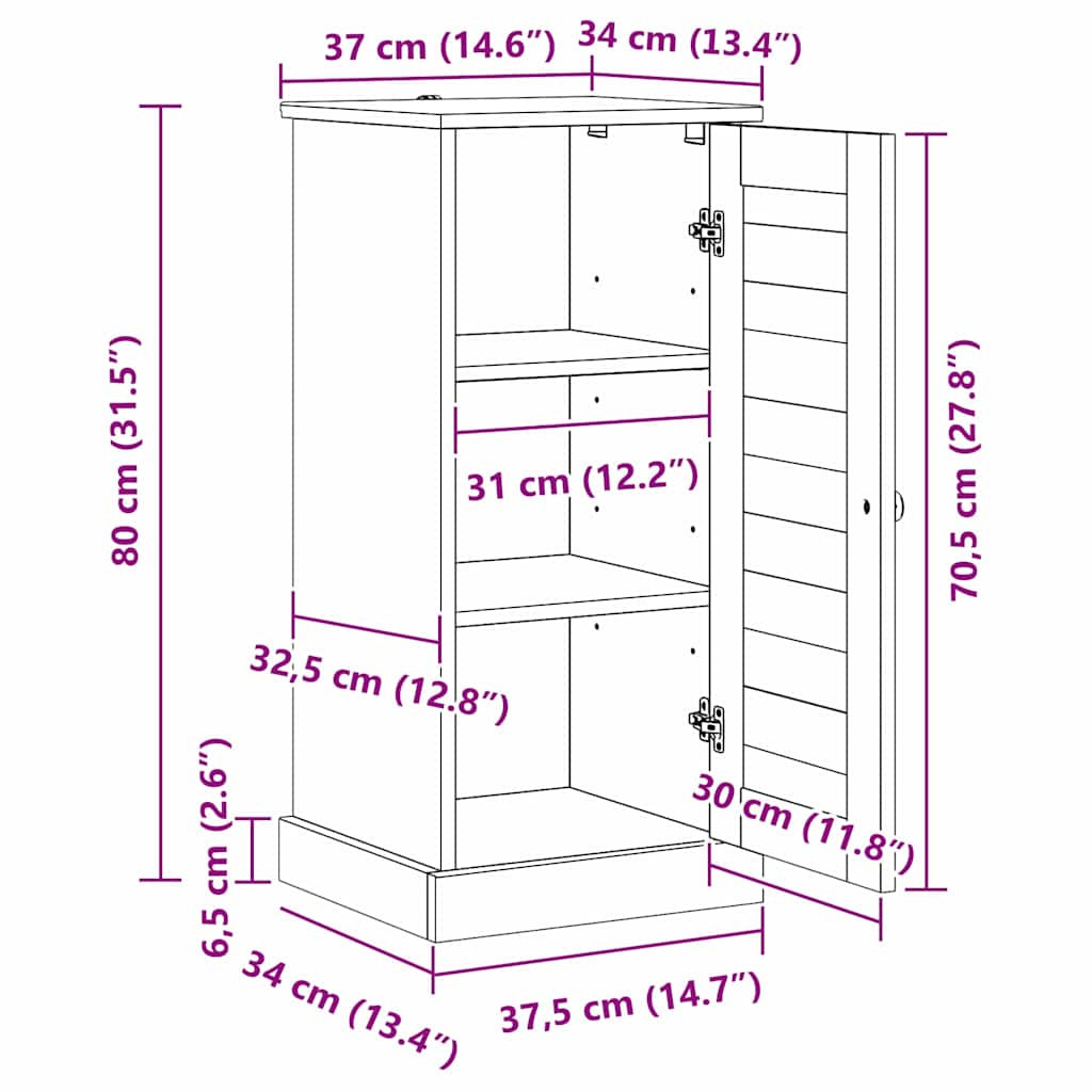 vidaXL Badkamerkast VIGO Bruin en Honingbruin 37,5 x 34 x 80 cm