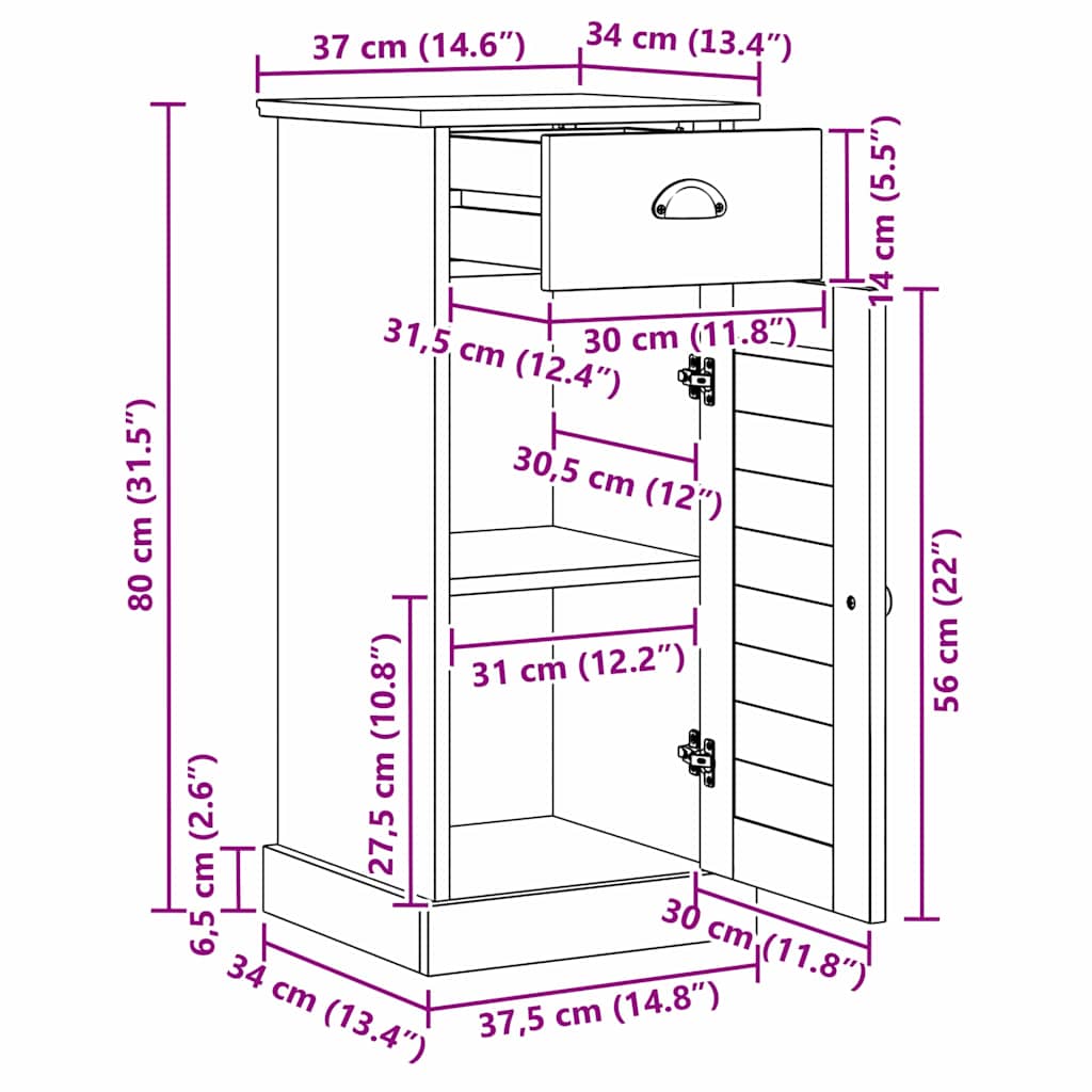 vidaXL Badkamerkast VIGO Bruin en Honingbruin 37,5 x 34 x 80 cm
