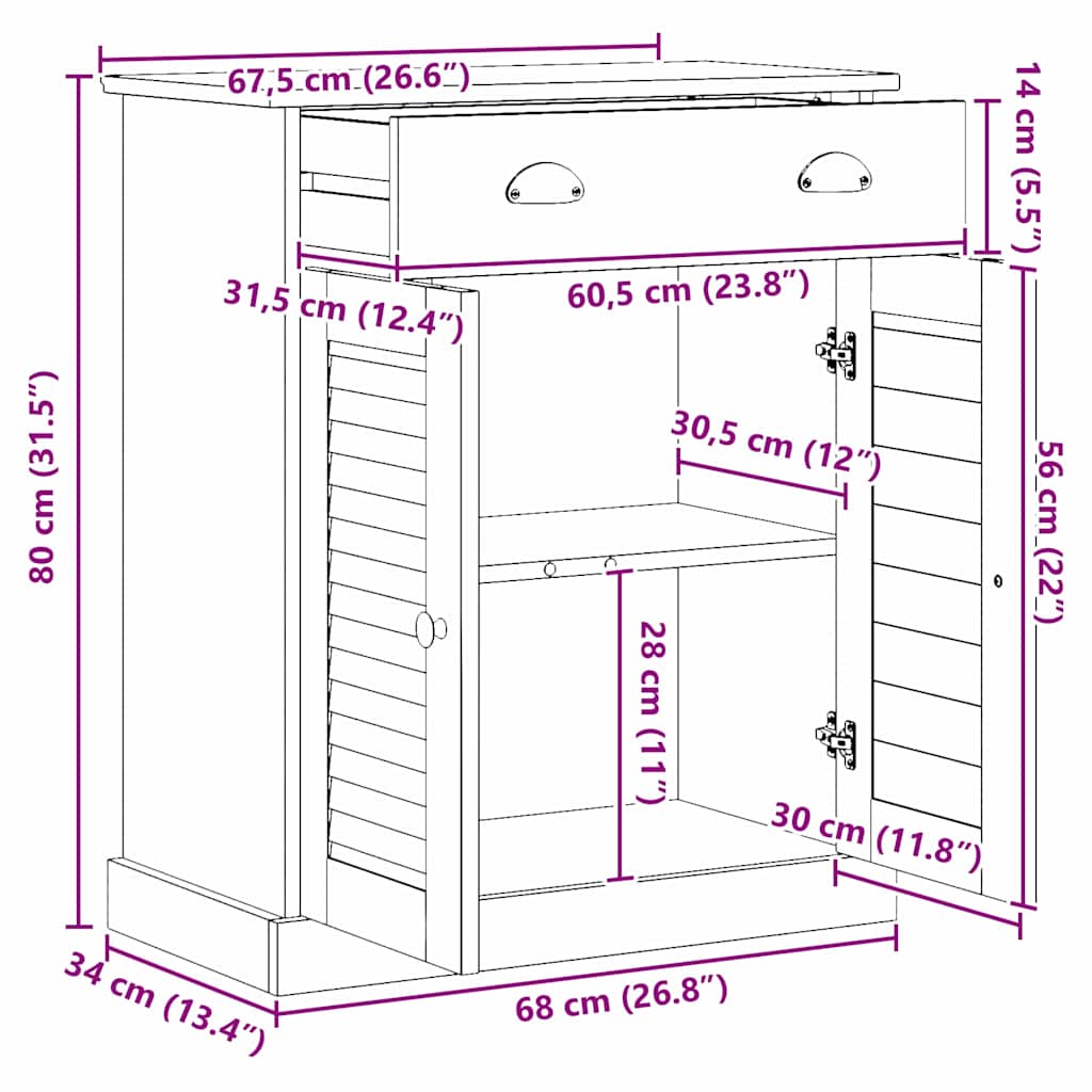vidaXL Badkamerkast VIGO Bruin en Honingbruin 68 x 34 x 80 cm