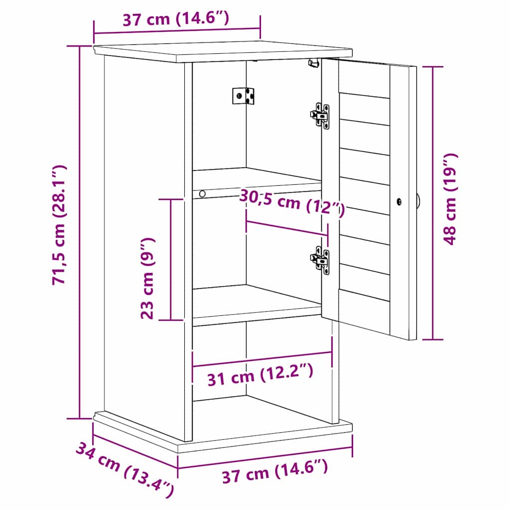 vidaXL Badkamerkast VIGO Bruin en Honingbruin 37 x 34 x 71,5 cm