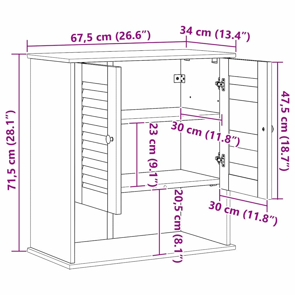 vidaXL Badkamerkast VIGO Bruin en Honingbruin 67,5 x 34 x 71,5 cm
