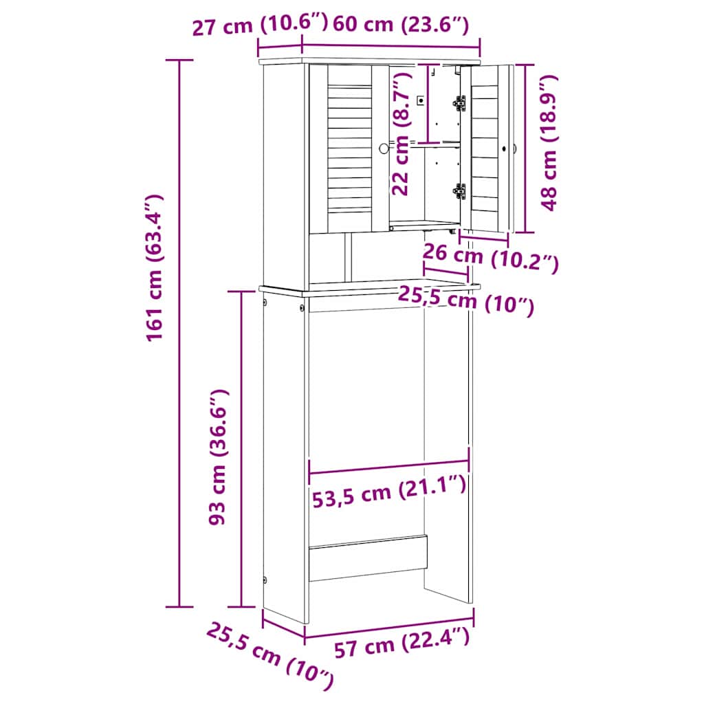 vidaXL Toiletkast met plank VIGO Bruin en Honingbruin 60 x 27 x 161 cm