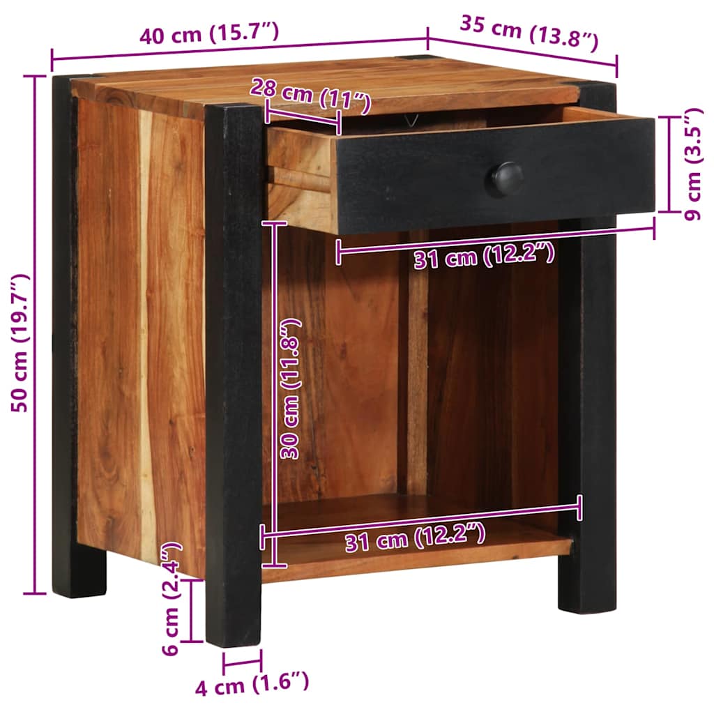 vidaXL Nachtkastje Bruin 40 x 35 x 50 cm Massief Acacia Hout