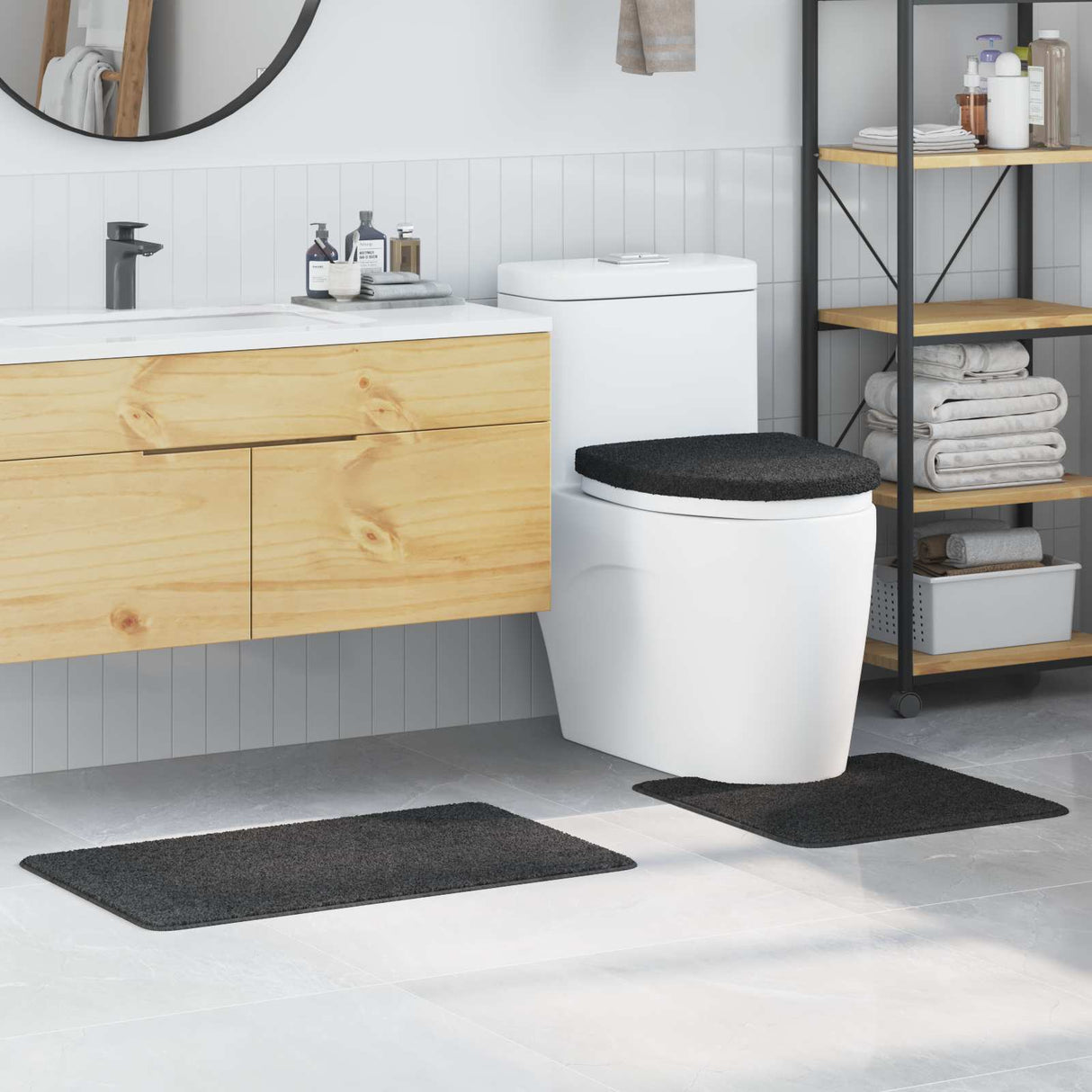vidaXL Non-Slip Bath Mat Set 3 pcs Dark Grey PP
