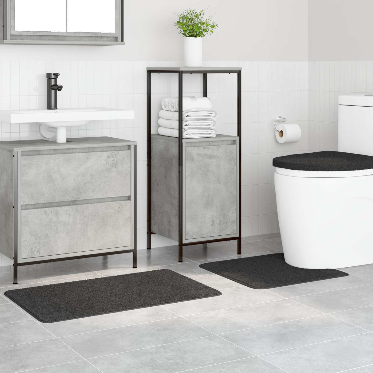 vidaXL Non-Slip Bath Mat Set 3 pcs Dark Grey PP