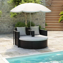 vidaXL Tuinbed met parasol poly rattan bruin