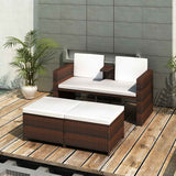 vidaXL 3-delige Loungeset met kussens poly rattan grijs