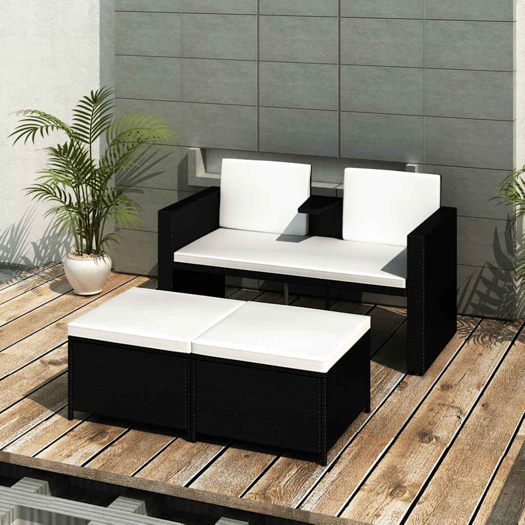 vidaXL 3-delige Loungeset met kussens poly rattan grijs
