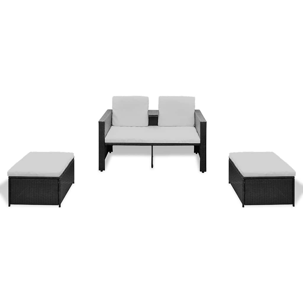 vidaXL 3-delige Loungeset met kussens poly rattan grijs