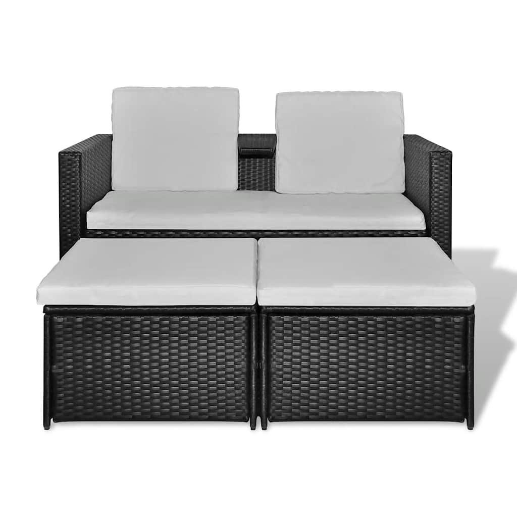 vidaXL 3-delige Loungeset met kussens poly rattan grijs